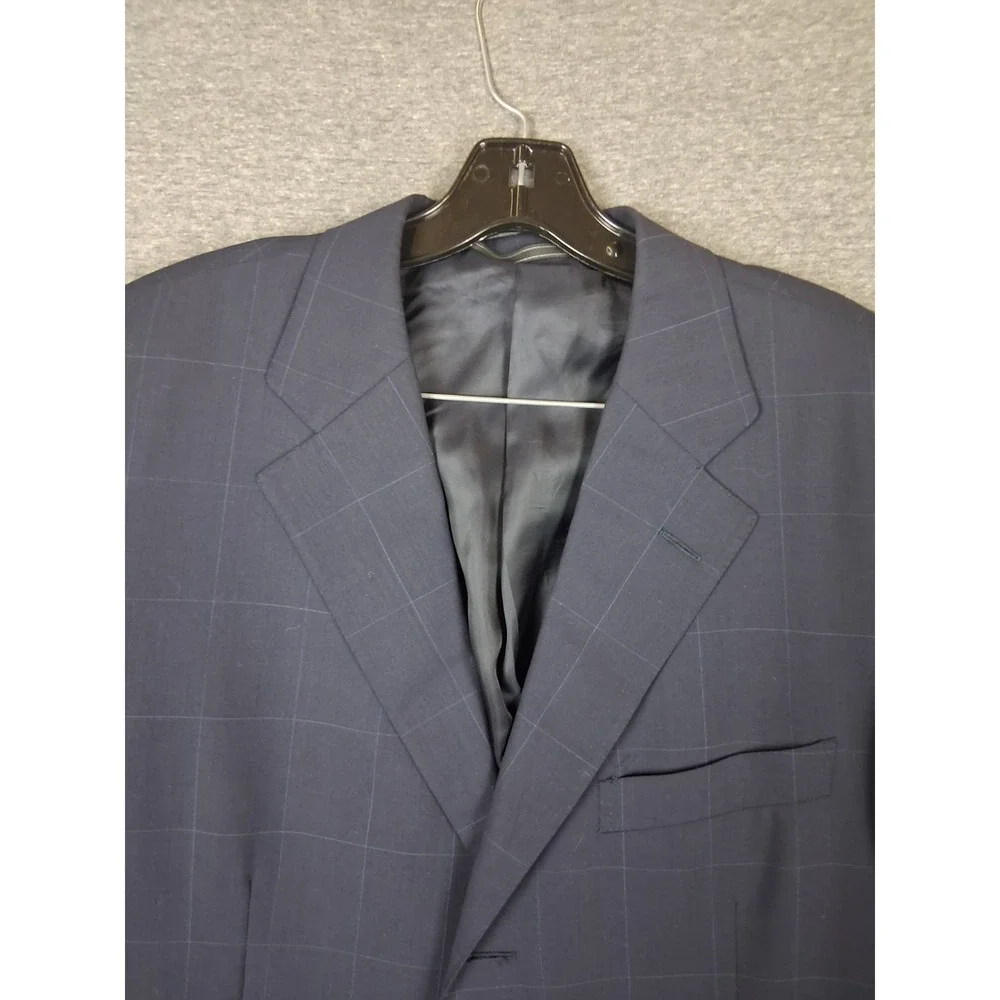 Ermengeldo Zegna Mens Jacket 44R Blue Pinstripe Plaid Wool Sportcoat Blazer